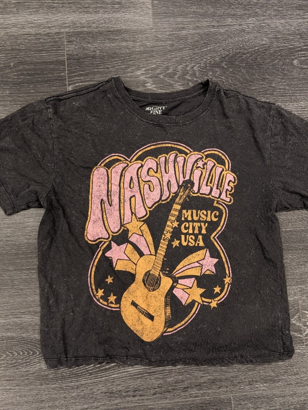 Mighty Fine Nashville Music City Graphic Tee with Pink & Gold Print